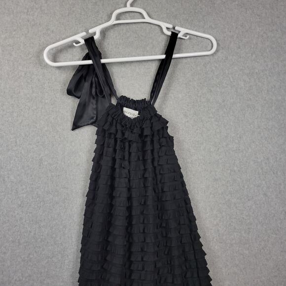 Franccesca Bellini Black Ruffle Layered Sleeveless Mini Dress Women's Large - Picture 2 of 10